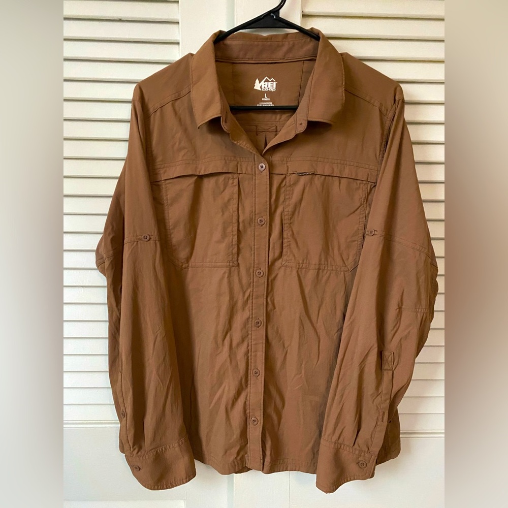 REI Sahara Women’s Hiking Shirt Brown Size Large